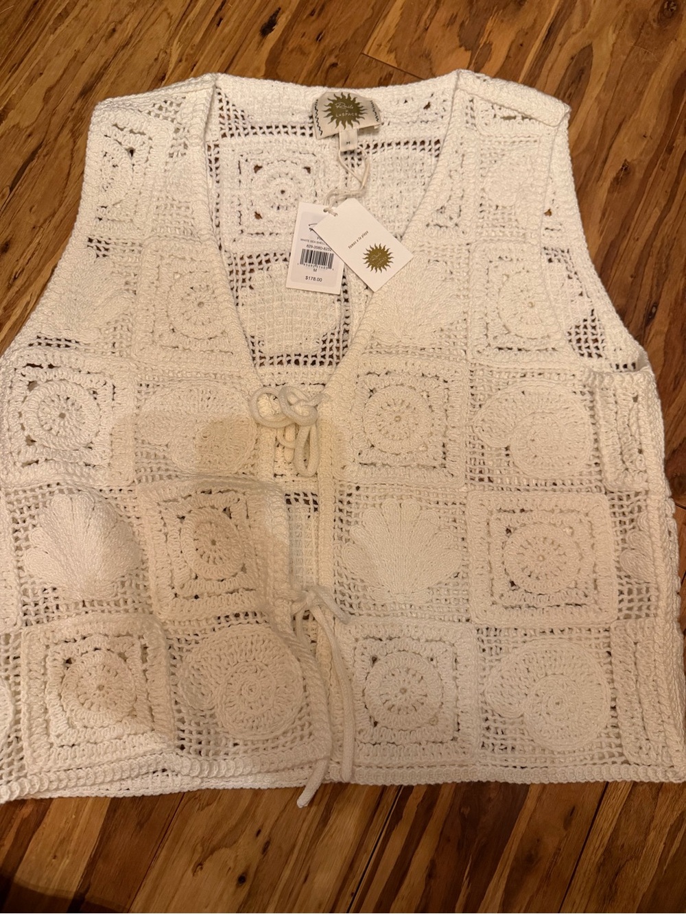 Rails Cream Crochet Tie-Front V-Neck Sweater Vest